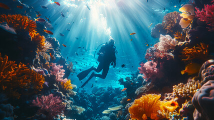 Obraz premium Underwater Exploration Adventure Scuba Diving in Coral Reef