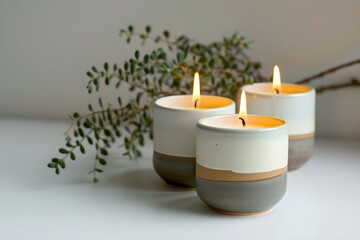 Mockup of handcrafted ceramic candle holders in a spring candle collection. Concept Ceramic Candle Holders, Spring Collection, Handcrafted, Mockup