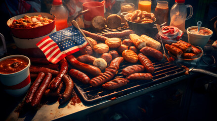 a barbecue, family reunion barbecue, 4th of july barbecue, 4th of July barbecue - obrazy, fototapety, plakaty