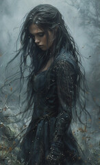 Fototapeta premium Rhapsody in Black: A Portrait of Melancholic Music. Generative AI