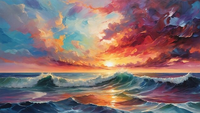 Dynamic Nature's Beauty Abstract Seascape Oil Painting