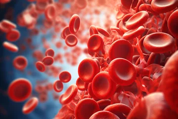 Deurstickers Abstract background of artery inside red blood hemoglobin molecule. Major blood cells erythrocytes. © Alex Shi