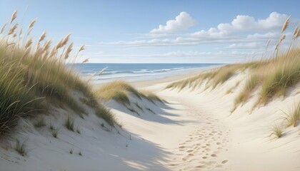 Serene Coastal Dune Landscape With Beach Grass An Upscaled 3 - obrazy, fototapety, plakaty