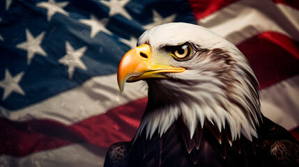 american bald eagle,an eagle in front of the united states flag, representative bird of the united states.