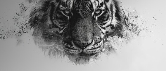 Close-up portrait of a tiger. Black and white illustration