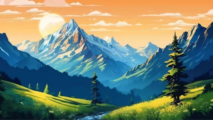 Zelfklevend Fotobehang beautiful mountain artwork generated by AI © SiewFei