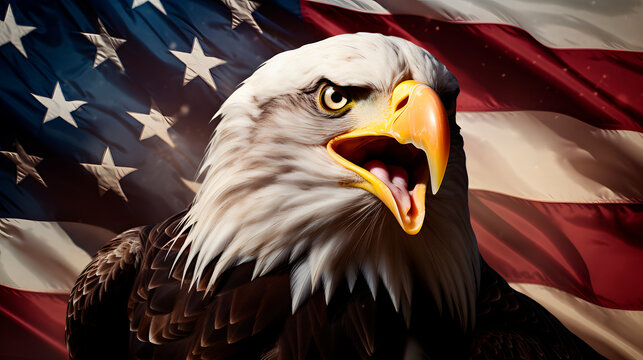 american bald eagle,an eagle in front of the united states flag, representative bird of the united states.