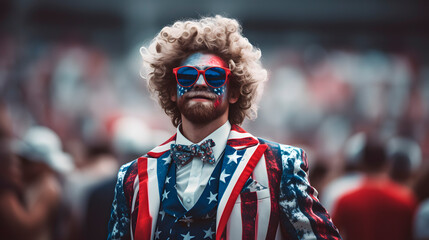 person dressed in united states theme, 4th of july celebration, united states independence - obrazy, fototapety, plakaty