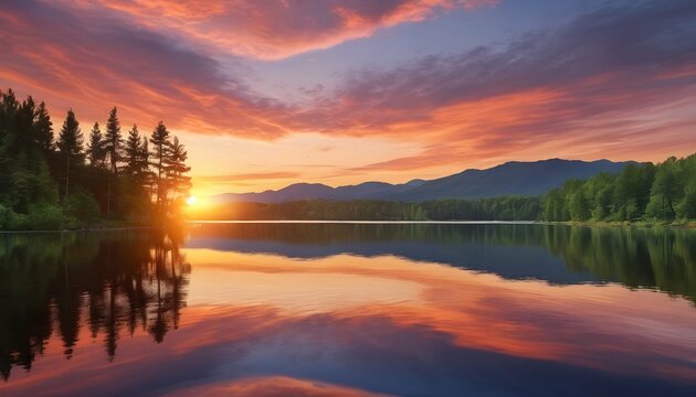 Serene Sunset Over A Calm Lake With Vibrant Hues Upscaled 3