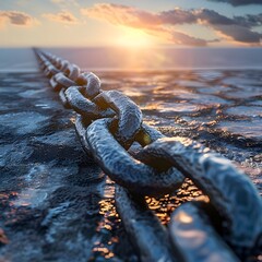 rusty anchor chain at sunset background purpose engagement of the value chain generative ai - obrazy, fototapety, plakaty