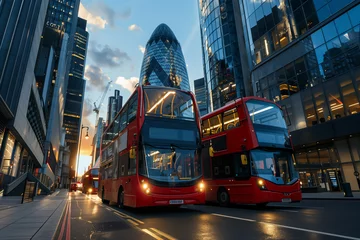 Poster Two Red Double Decker Buses in City Traffic © Dzmitry