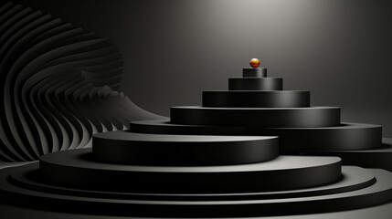 Black product background stand or podium pedestal on advertising with black background

