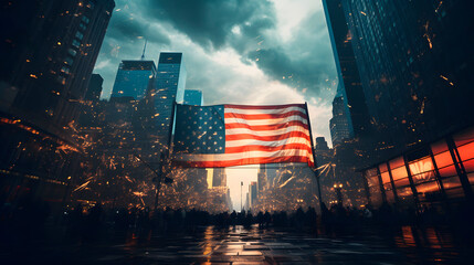 United States flag, person with the United States flag, 4th of July celebration. - obrazy, fototapety, plakaty