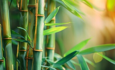 green bamboo with vibrant green leaves background generative ai