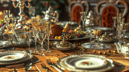 Fototapeta na wymiar Festive Elegance: Traditional Table Setting for Celebratory Feast