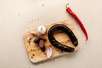 cross-section of blood sausage and spice top view - 766569157