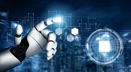 XAI Futuristic robot technology development, artificial intelligence AI, and machine learning...