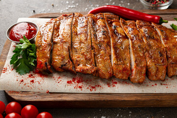 Close up of sliced Grilled ribs food meat