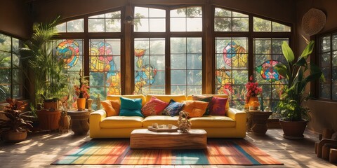 Brazilian Tapestry: A Room in the House Decorated with Colorful Brazilian Folklore Design, Bringing the Vibrant Spirit of Brazil's Cultural Heritage to Life  - obrazy, fototapety, plakaty