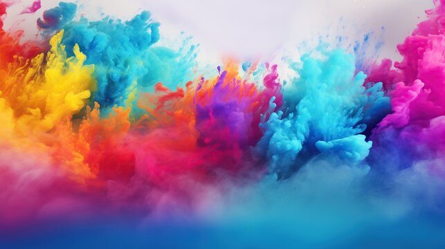 Colorful rainbow paint color powder or multi color clouds at sky for Holi celebration background.