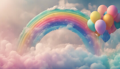Rainbow Dreams: Abstract Wallpaper with Pastel Balloon Clouds - obrazy, fototapety, plakaty