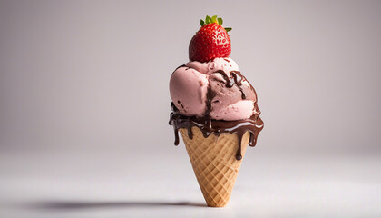 Chocolate, Vanilla, and Strawberry Ice Cream Cones with Clipping Path