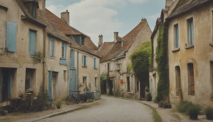 Fototapeta na wymiar Rural Serenity: Vincent van Gogh's Idyllic Street in Auvers-sur-Oise