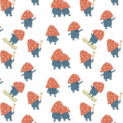 Groovy Retro Mushroom Seamless Pattern 