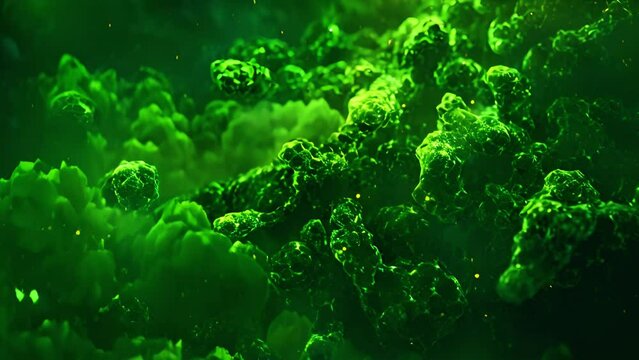 Green toxic poison animated bacteria cell and virus microscope 3d healthcare and medical background HD in green background floating 4k video virus