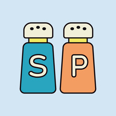 Salt and pepper condiment shakers vector icon