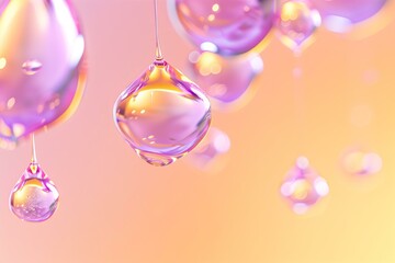 gold serum droplets flying on the pink gold gradient background