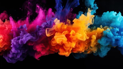 Colorful smoke, burst or rainbow Holi paint color powder explosion background.