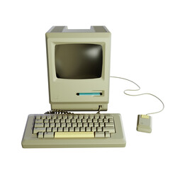 Vintage retro computer without background 3D render