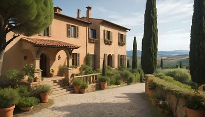 Renaissance Italy Design A Picturesque Tuscan Vil Upscaled 2 - obrazy, fototapety, plakaty