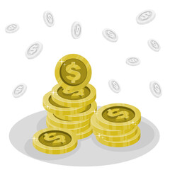 Columns of cents, vector illustration. Yellow large coins.