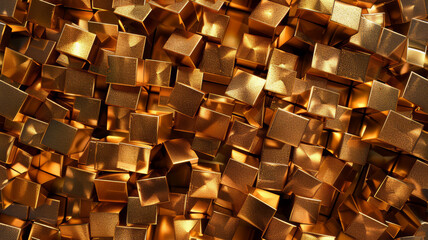 Golden cubes and rectangles, shiny texture