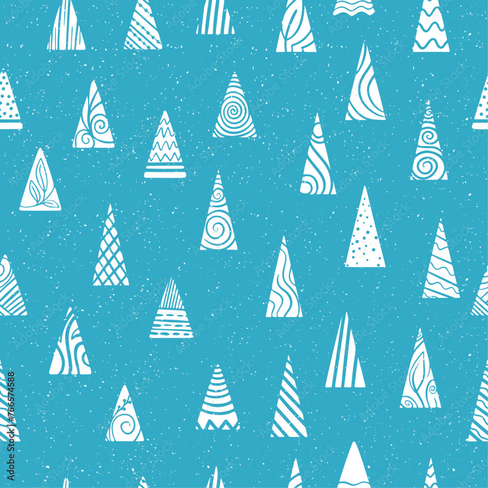 Poster christmas trees on a blue background. seamless repeating pattern.