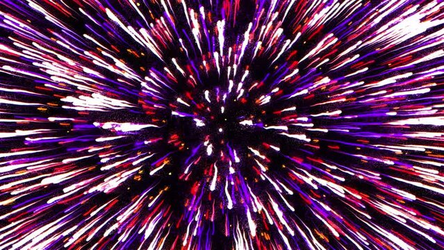 Pink energy lights fireworks moving in black background. 3d animation
