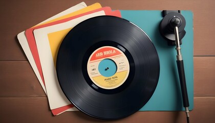 Retro Vintage Vinyl Record With Colorful Label M Upscaled 3