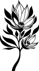 simple black graphic drawing of magnolia flower, logo, tattoo
