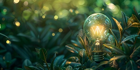 Light bulb symbolizing green energy generation with AI technology for sustainable renewable energy sources and environmental protection. Concept Green Energy Generation, AI Technology