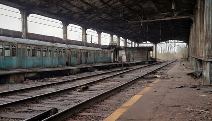 Fototapeta na wymiar Post Apocalyptic Railway Station Rusted Tracks C Upscaled 2