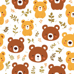 pattern with bears and leaves
