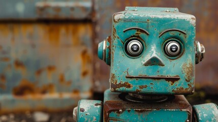 Obraz na płótnie Canvas A close up of a blue robot with big eyes and no mouth, AI