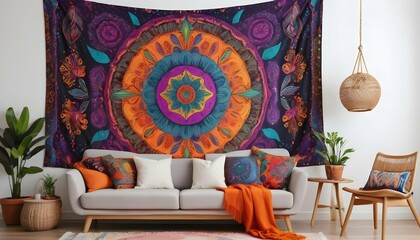 Psychedelic Art Inspired Wall Tapestry With Vibran Upscaled 4