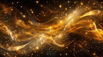 Obraz premium A close up of a golden swirl with some stars in the background, AI