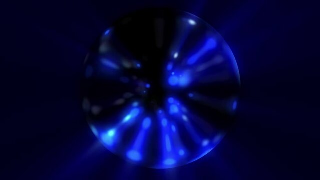 Blue futuristic sphere with particles inside on a dark background