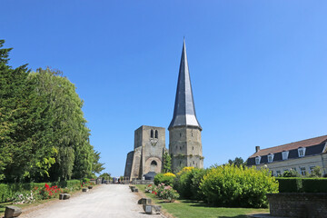 Fototapeta na wymiar Tower of St Winoc Abbey ruins in Bergues, France, 