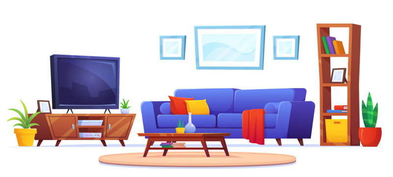 Living room interior with furniture and tv