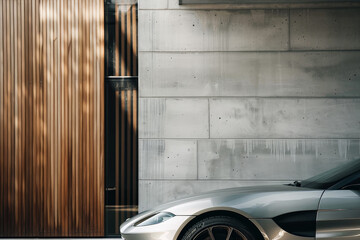 A close-up of a modern two-car garage. The garage is part of a stylish contemporary home, with a...